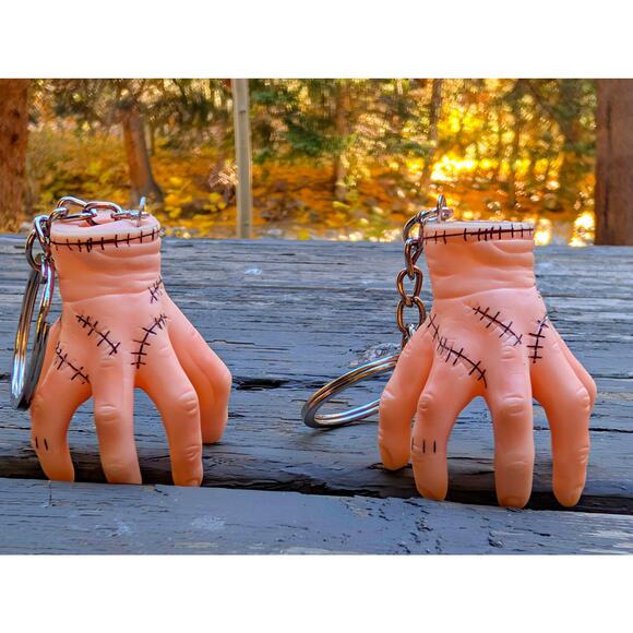 Pair of 2 Wednesday Addams "Thing" Hand Keychains Netflix Series Goth Gifts Set - Picture 5 of 8